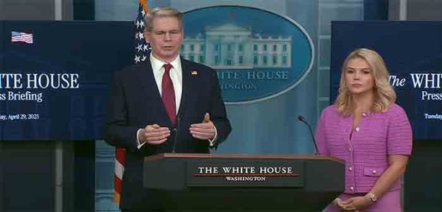 Scott_Bessent_Karoline_Leavitt_White__House_Press_Briefing_100-days